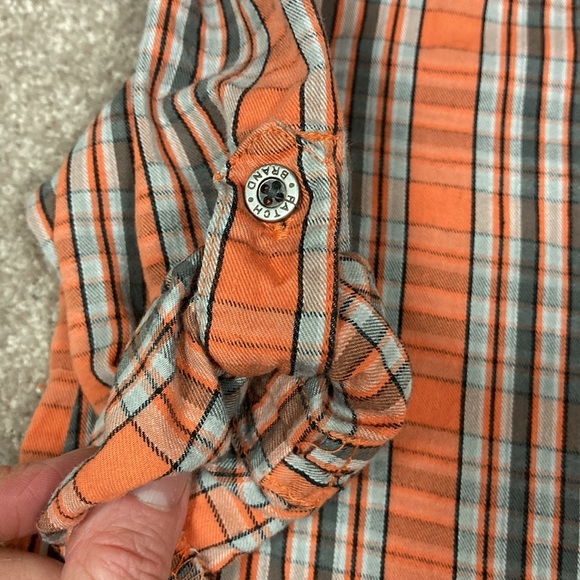 Pumpkin patch 24 months orange grey plaid roll tab sleeve button down - Picture 3 of 5